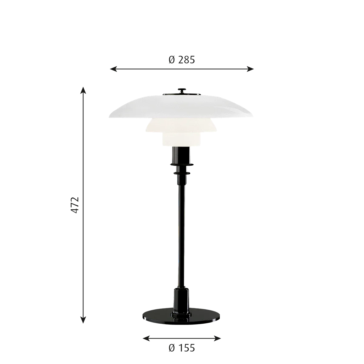 Louis Poulsen PH 3/2 Bordlampe sortforkromet